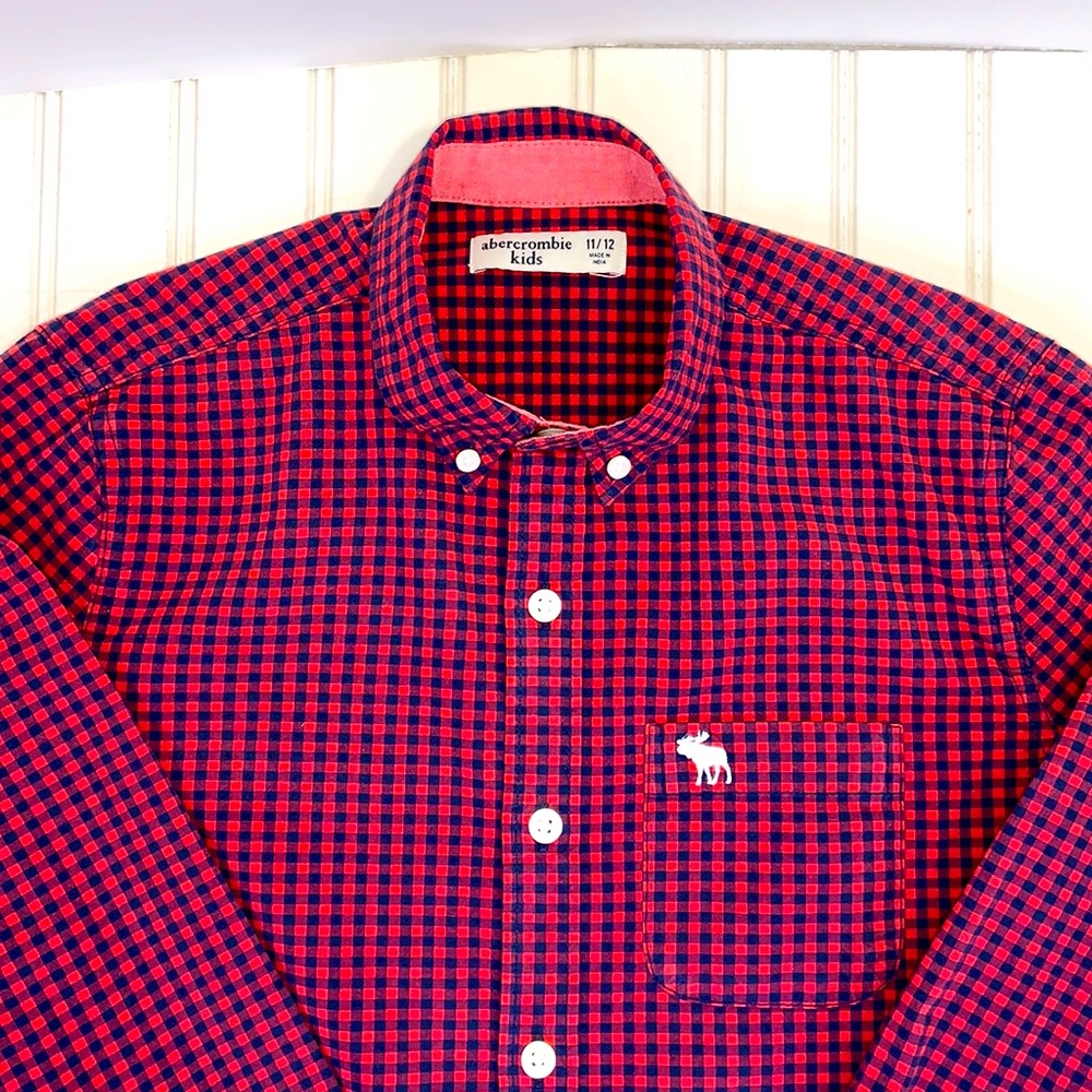 Abercrombie Kids Blue Red Plaid Long Sleeve Button Down Shirt Size 12